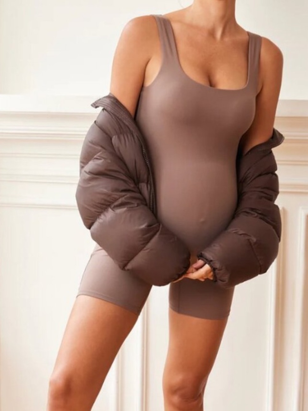 Momanda Maternity Natrelax Maternity Romper Soft Material Tan Taupe Extra Large